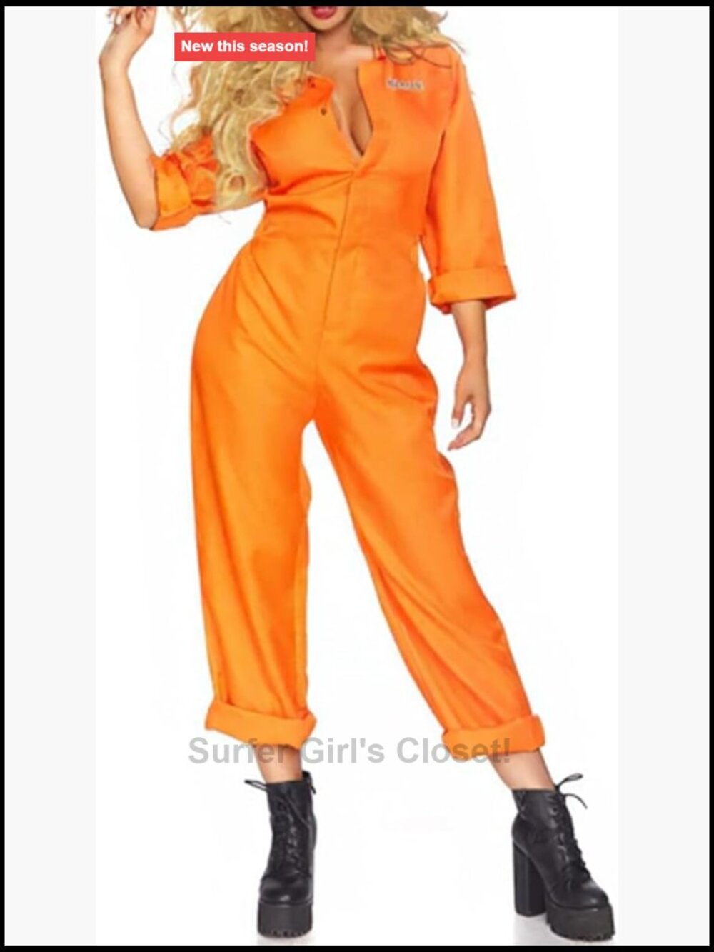 Prisoner Jumpsuit Halloween Costume Long Sleeve Snap Closure Polyester